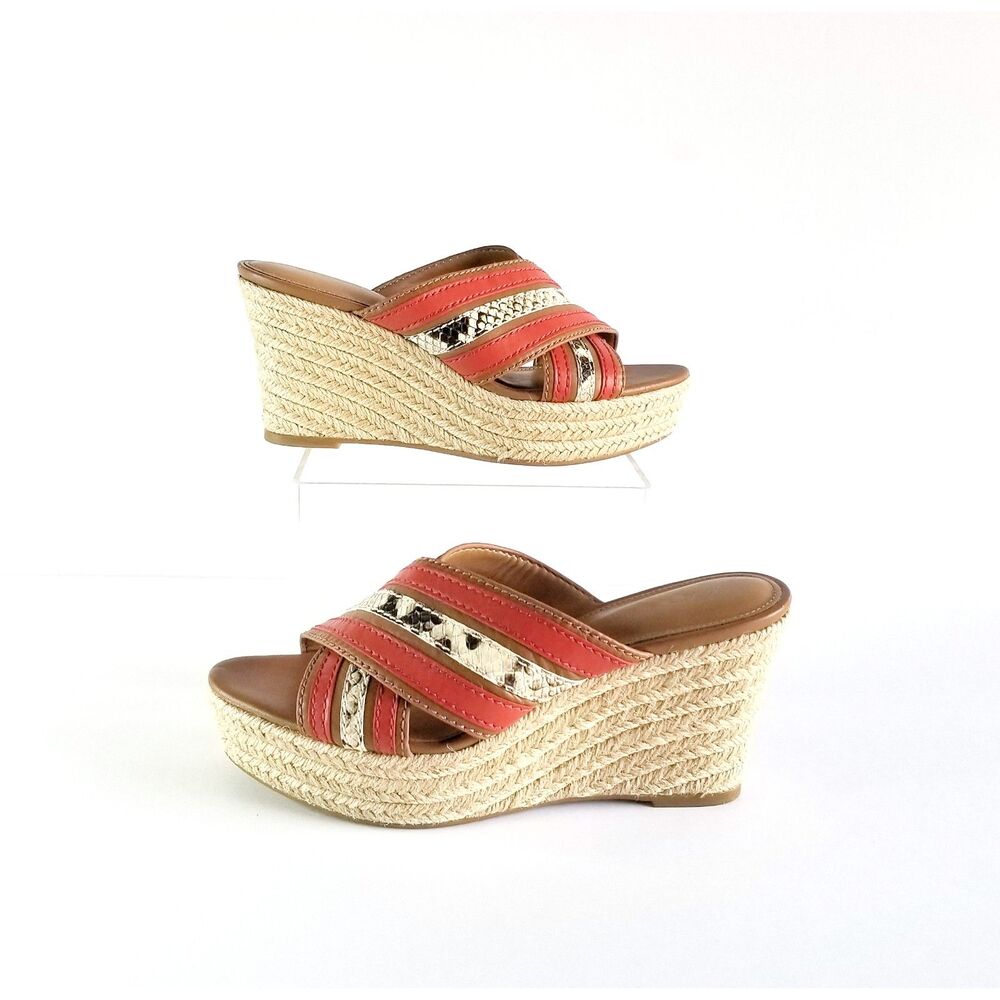 COACH Florentine Espadrille Wedge Sandals Sz 6 Red Tan Snake Print Platform - Picture 5 of 12